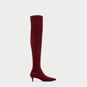 Zara Over the Knee High Heel Boots in Burgundy